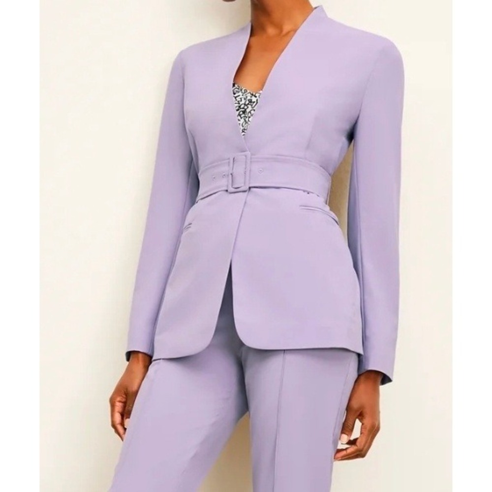 MM LaFleur Moreland Jacket Wisteria Lavender Belted Blazer Womens 8 Collarless